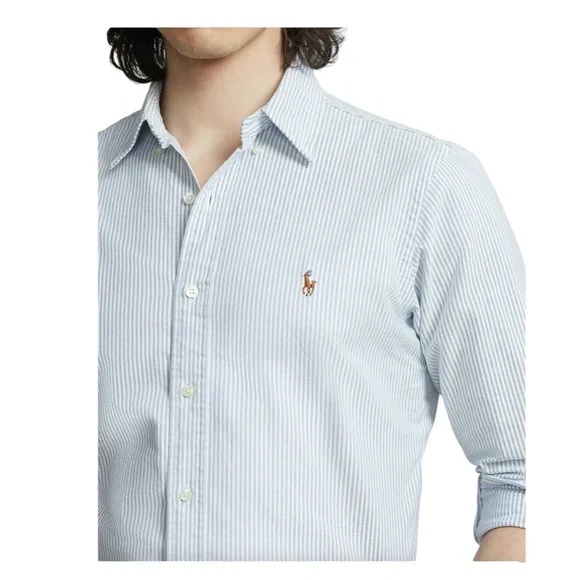 POLO RALPH LAUREN CLASSIC FIT BLUE/WHITE STRIPED COTTON OXFORD BUTTON DOWN SHIRT